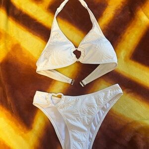 Chic White Textured Bikini Set